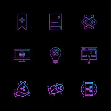 Tag ,bill , invoice , global  ,internet , screen , computer , bulb, setting , Stock Illustration