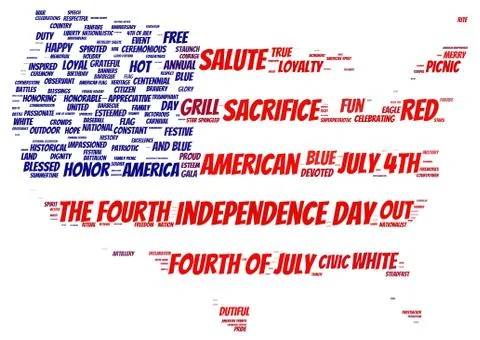 Tag cloud of 4th of july in the shape of flag inside the usa map 스톡 일러스트