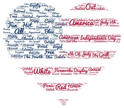 Tag cloud of 4th of july in the shape of flag in the heart 스톡 일러스트