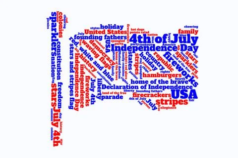 Tag cloud about July 4th, United States, in the shape of a flag Stock Illustration