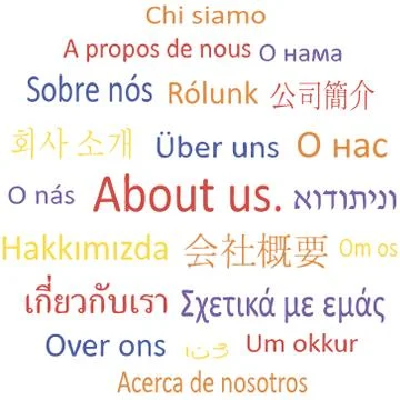 Tag cloud "About us" in different languages. Stock Illustration