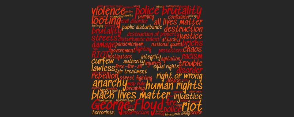 Tag cloud banner background of terms regarding Floyd, riots, looters, violence Stock Illustration