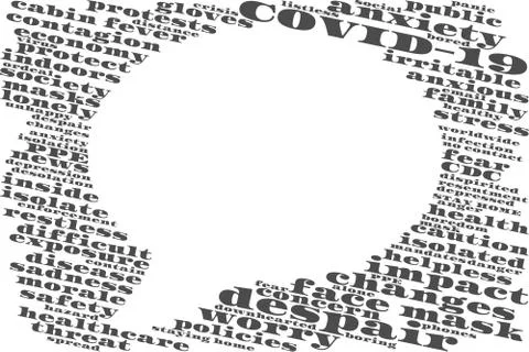 Tag cloud forms a border around an empty Coronavirus speech bubble Stock Illustration