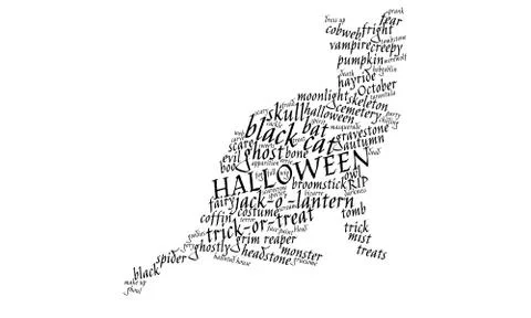 Tag cloud in the shape of a cat, concept for Halloween Stock Illustration