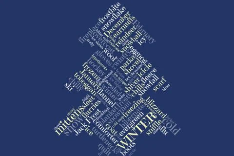Tag cloud in the shape of a fir tree, regarding winter, for Christmas, holidays Stock Illustration