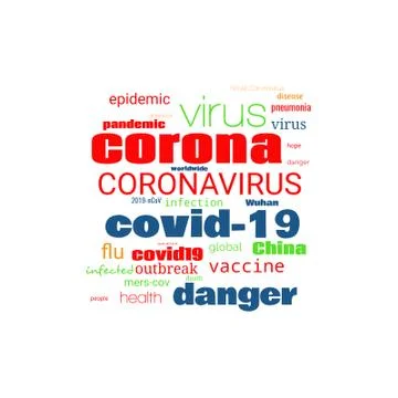 Tag Cloud on theme Coronavirus Outbreak in square box on white Stock Illustration