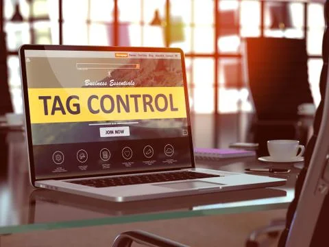 Tag Control on Laptop in Modern Workplace Background Illustration