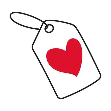 Tag with red heart doodle flat style love isolated icon symbol of love 库存插图