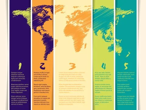 Tag set with scribbled world map Stock Illustration