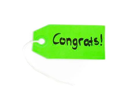 Tag with string and message, congrats, congratulation Fotos Stock