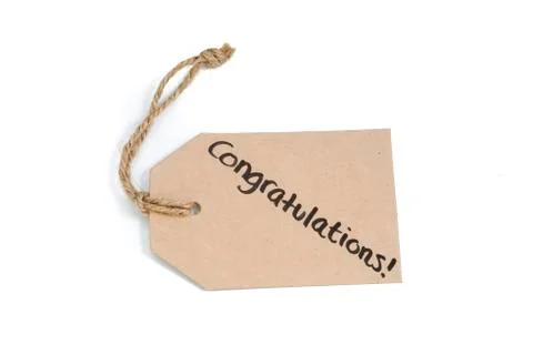 Tag with string and message, congratulations Fotos Stock
