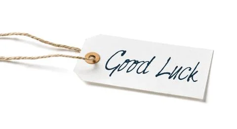 Tag on a white background with the text good luck Stock Photos
