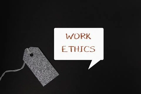 A tag with the word work ethics written on it 스톡 사진