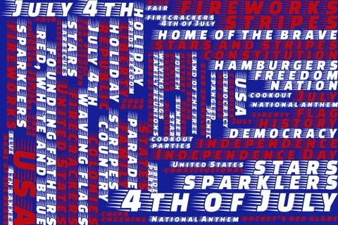 Tagcloud background graphic about the 4th of July in USA Stock Illustration