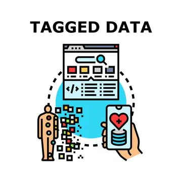 Tagged data concept visualizing digital health and patient information Stock Illustration
