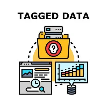 Tagged data managing and organizing information analyzing 库存插图
