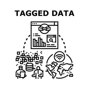 Tagged data managing digital information network global Stock Illustration