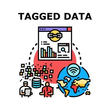 Tagged data managing digital information network global Stock Illustration