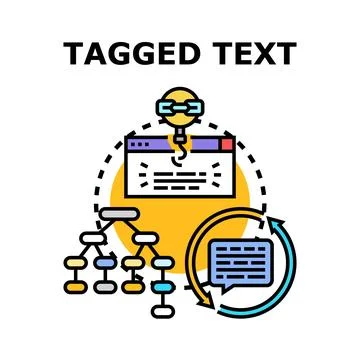 Tagged text data processing and analysis concept Stock Illustration