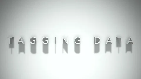 Tagging data 3D title animation white text on a white background Stock Footage 299429436