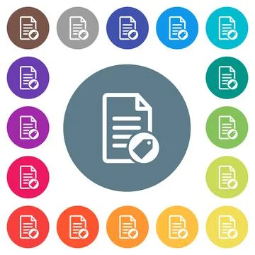 Tagging document flat white icons on round color backgrounds Stock Illustration