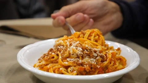 Tagliatelle with Bolognese sauce. Stock Footage 153454611