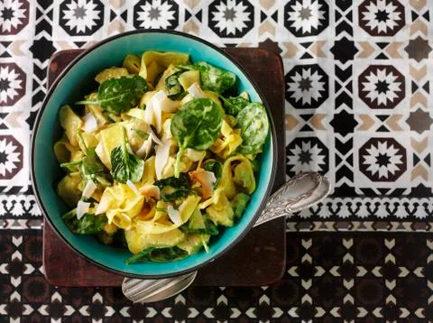 Tagliatelle with spinach Stock Photos
