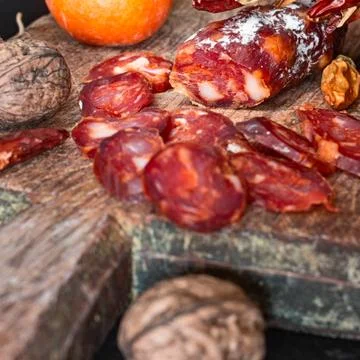 Tagliere salame square Stock Photos