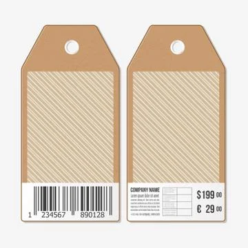 Tags design on both sides, cardboard sale labels with barcode. Vintage design Stock Illustration