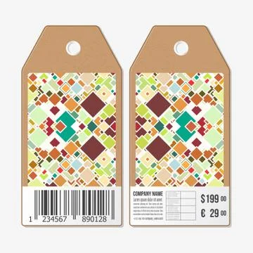 Tags design on both sides, cardboard sale labels with barcode. Material Design Stock Illustration