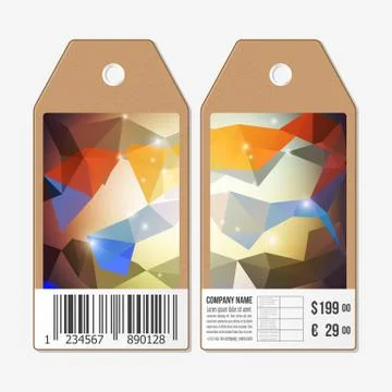 Tags design on both sides, cardboard sale labels with barcode. Polygonal Stock Illustration