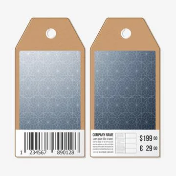 Tags design on both sides, cardboard sale labels with barcode. Abstract floral Illustrazione stock