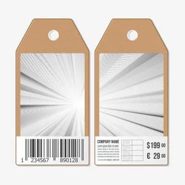 Tags design on both sides, cardboard sale labels with barcode. Abstract lines Stock Illustration