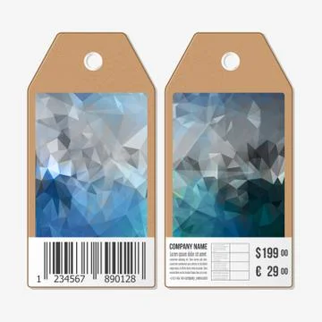 Tags design on both sides, cardboard sale labels with barcode. Abstract blue Stock Illustration