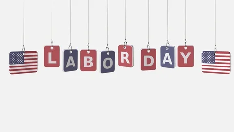 Tags featuring flags of USA and Labor Day text. Alpha matte for easy background Stock Footage 96165538