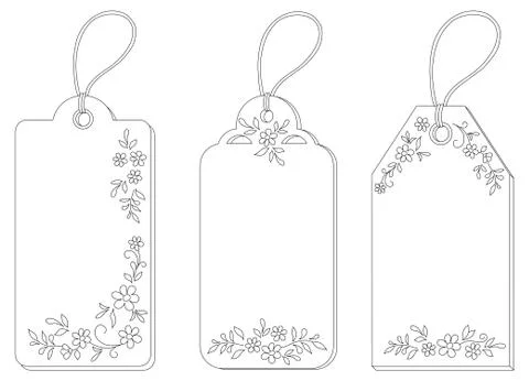 Tags with floral pattern, contours Stock Illustration