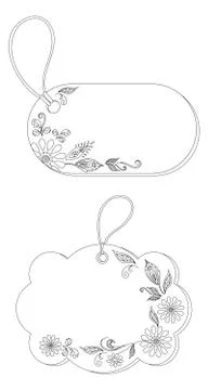 Tags with floral pattern, contours Stock Illustration
