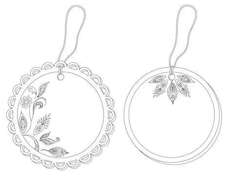 Tags with floral pattern, contours Stock Illustration