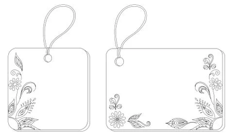 Tags with floral pattern, contours イラスト素材