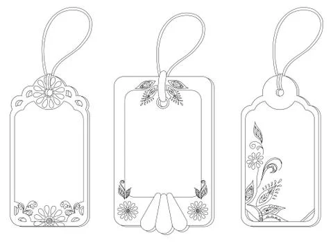 Tags with floral pattern, contours Stock Illustration