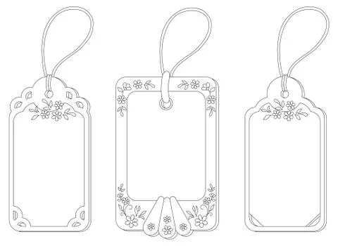 Tags with floral pattern, contours Stock Illustration