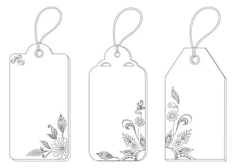 Tags with floral pattern, contours Stock Illustration