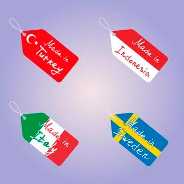 Tags set. Countries Indonesia, Turkey, Sweden, Italy Illustrazione stock