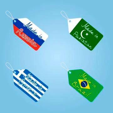 Tags set. Countries Russia, Greece, Pakistan, Brazil Ilustração Stock