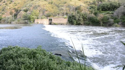 Tagus river bank as it passes through the city of Toledo. Longest river in Sp Stock Footage 130128443