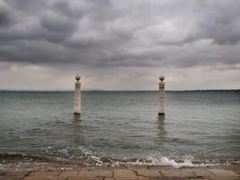 Tagus river close to comercio square - lisbon Stock Photos