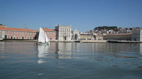 Tagus river, Lisbon, View of the Praca do Comercio Stock Footage 48980232