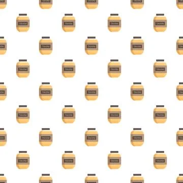 Tahini food paste jars creating seamless pattern background Ilustración de archivo