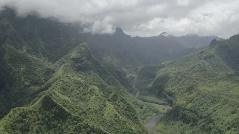 Tahiti French Polynesia Mountains and Valleys Stock Footage