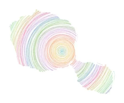 Tahiti map filled with concentric circles. Sketch style circles in shape of.. Stock Illustration
